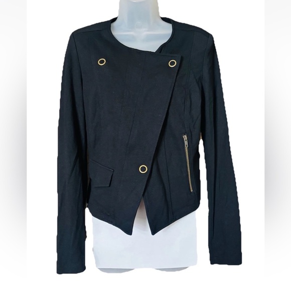 CAbi Jackets & Blazers - CAbi #615 Moto Blazer Jacket Womens Size S Black Ponte Knit Asymmetrical Zip